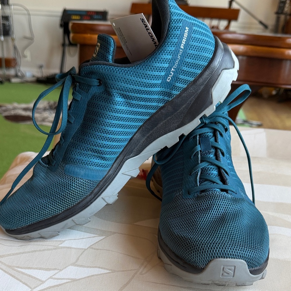 Salomon Teal Blue Mesh Men’s Outbound Prism Sneakers. One time use inside.